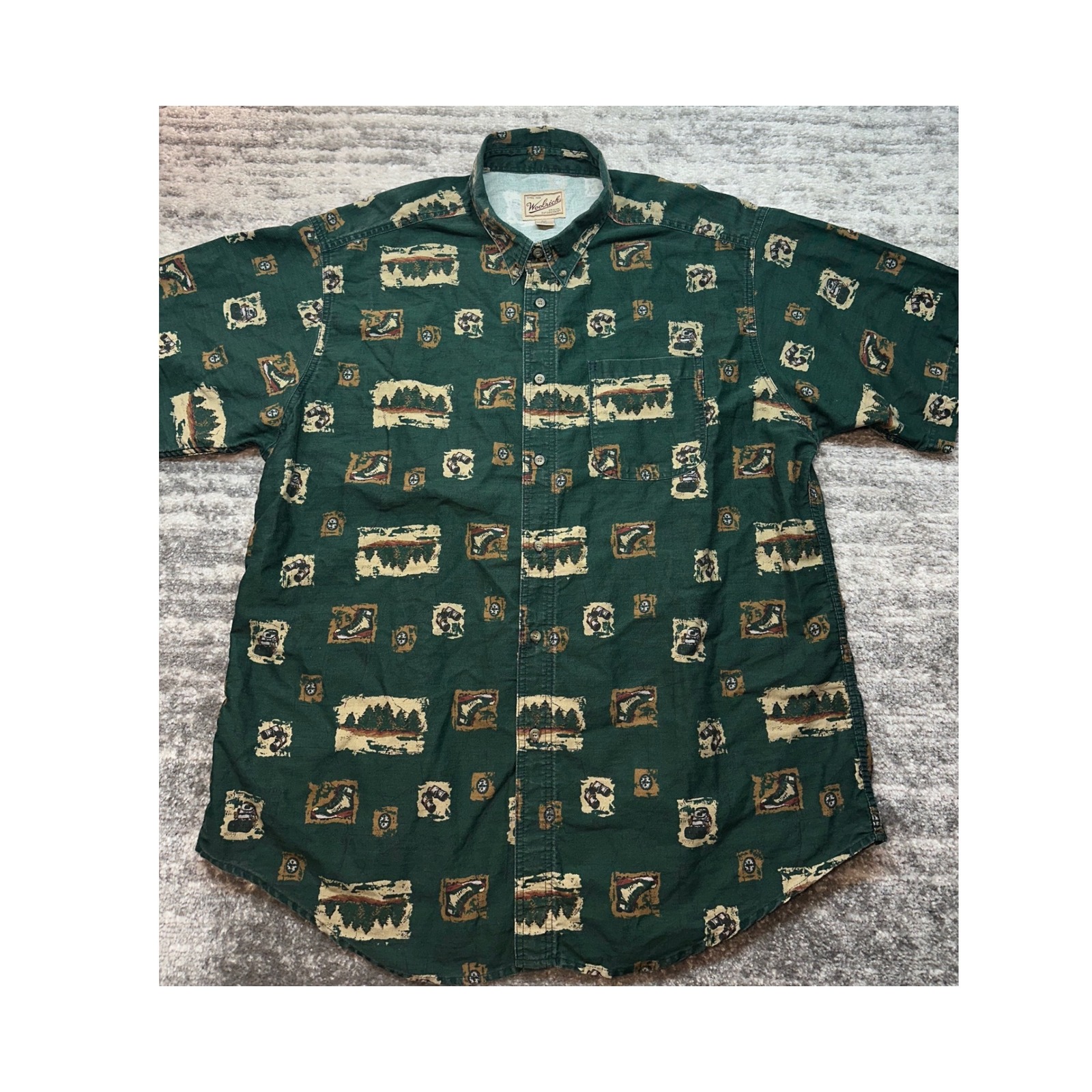 Woolrich Button Down Shirt Mens 2xl Green Vintage Nature Print Short Sleeve Hike — image 2 of 7